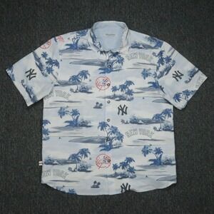 New York Yankees Shirt Mens Large White Blue Tommy Bahama Coconut Point Hawaiian
